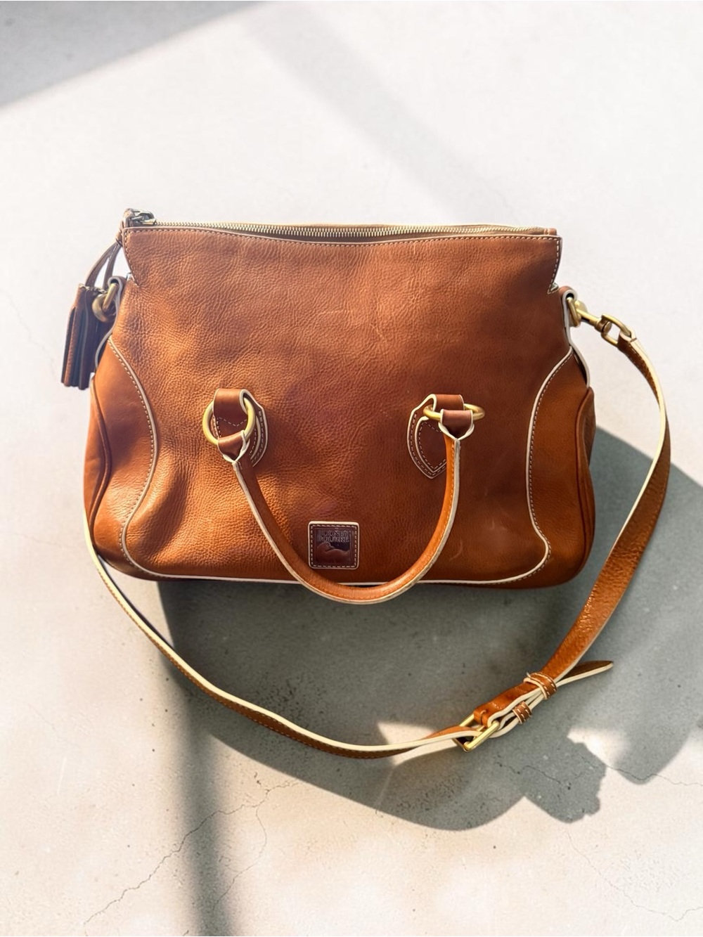 Dooney Bourke Leather Satchel Tote in Cognac